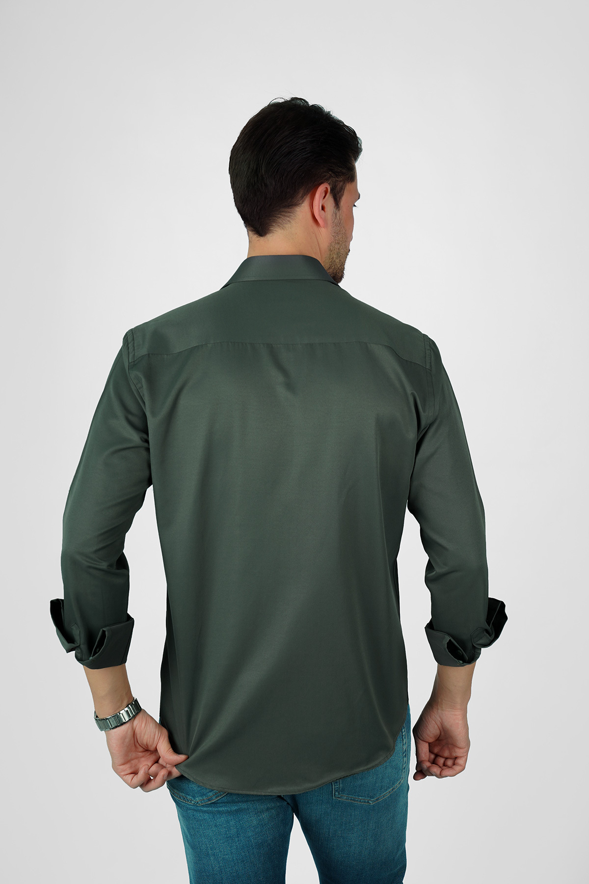 Etikmen Yeşil Saten Slimfit Erkek Gömlek görsel 6