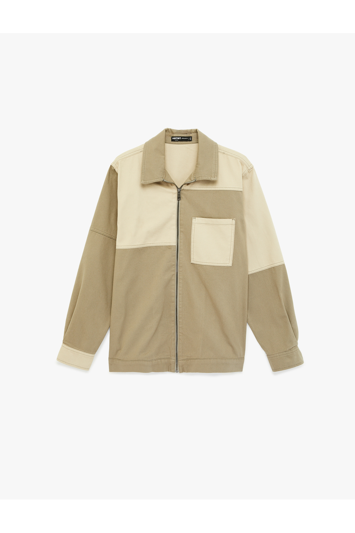 کوتون ژاکت پیراهن گاباردین، آستین بلند، جیب‌دار، نخی، طرح‌دار، یقه کلاسیک، زیپ‌دار.