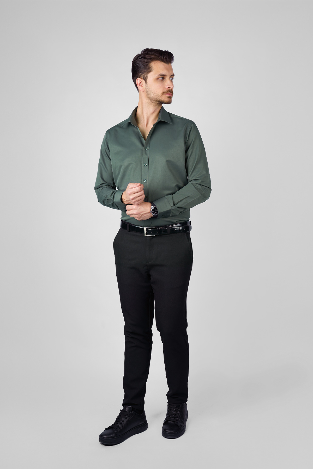Etikmen Yeşil Saten Slimfit Erkek Gömlek görsel 5