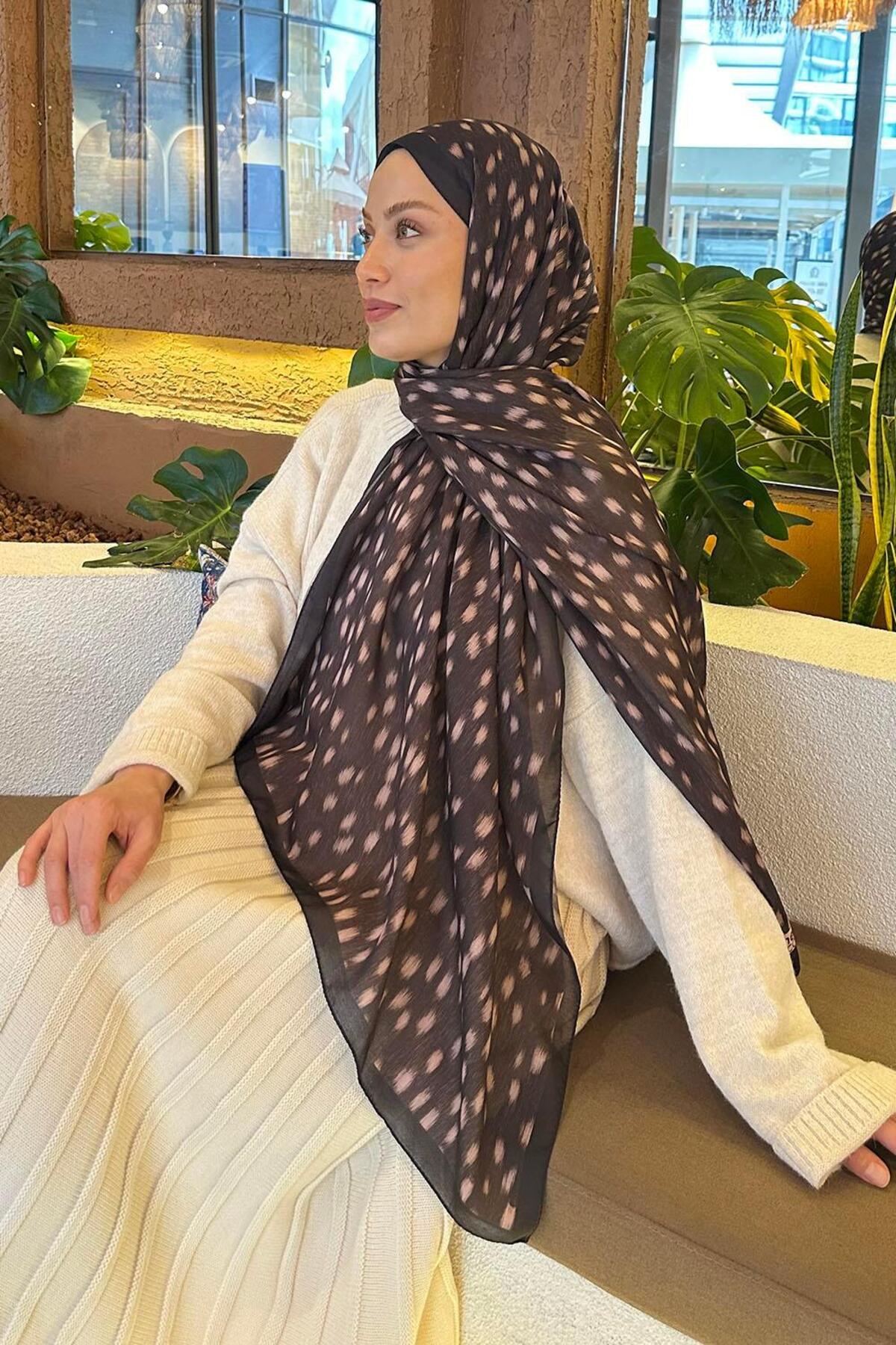 Lamelif  Ceylan Desen Soft Şal Acı Kahverengi - Görsel 5