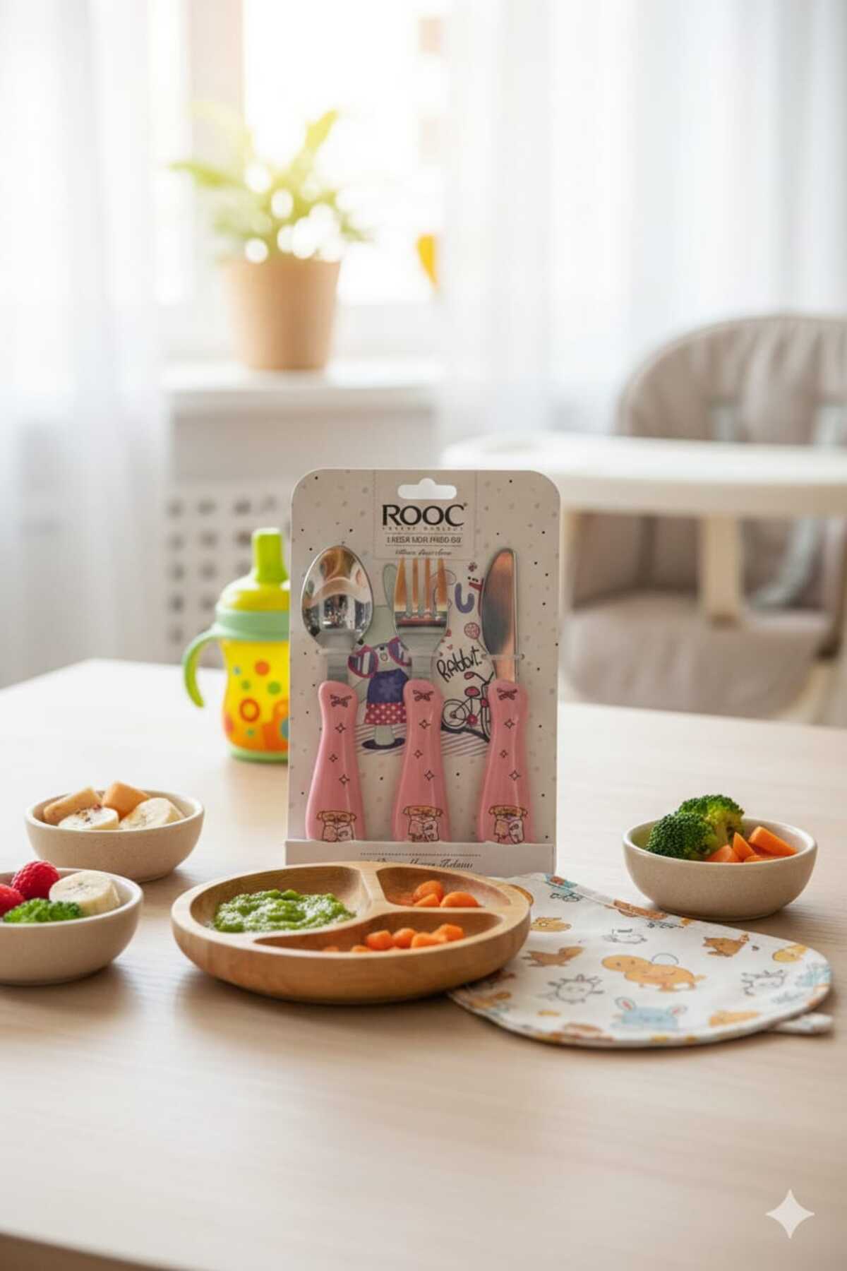 Rooc 3 Parça Figürlü Bebek Mama Takım Pembe fotoğrafı 4 (önizleme)