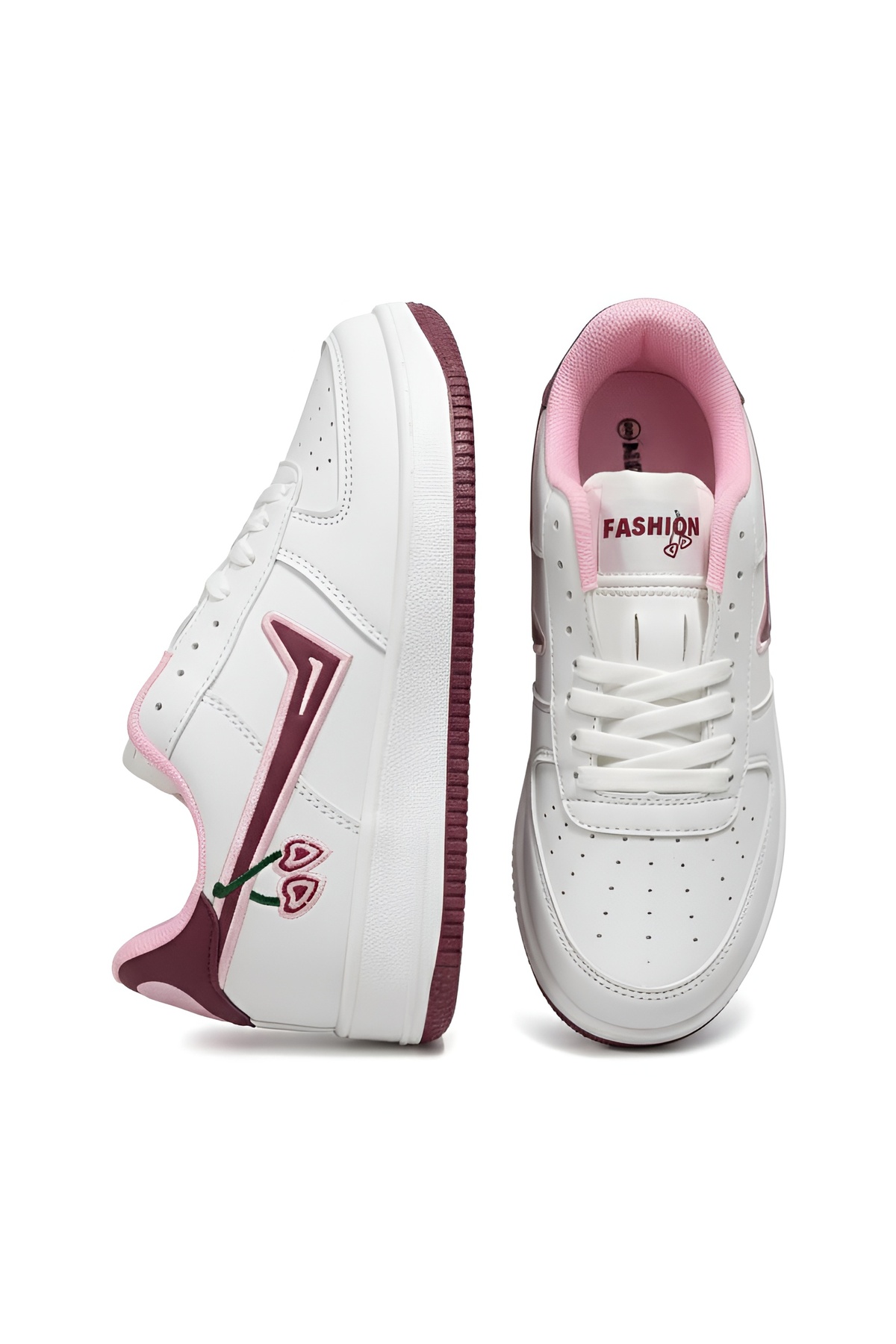 McDark Beyaz Bordo Kadın Sneaker Kirazlı Model Ayakkabı fotoğrafı 2 (önizleme)