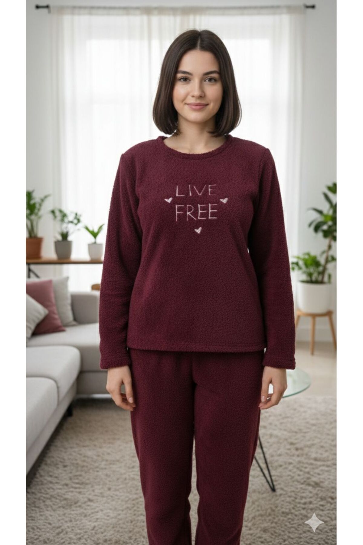 Genel Markalar Kadın Peluş Rahat Pijama Takımı