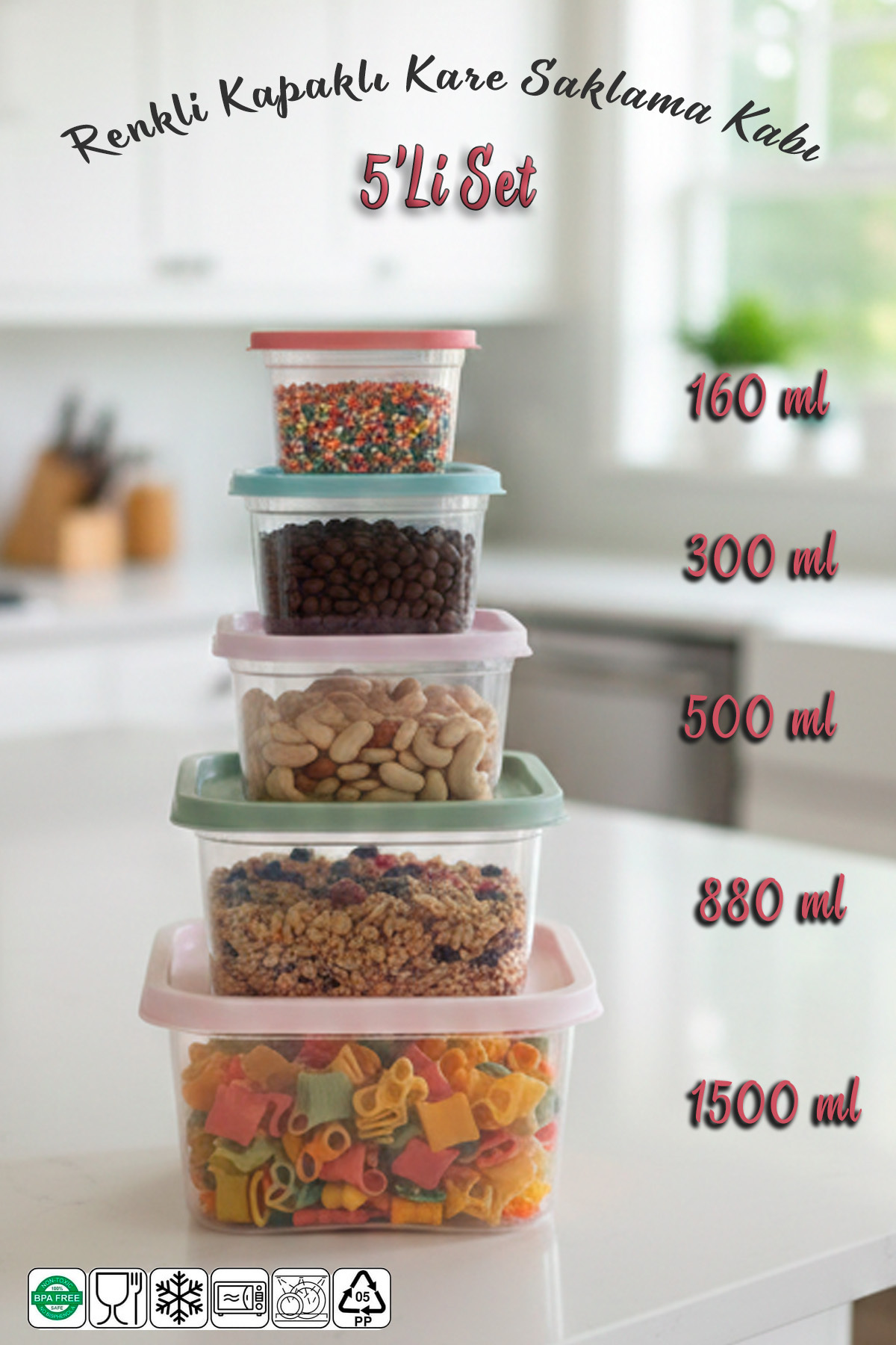 5Pcs Plastic Color Lid Interlocking Refrigerator Organizer Storage Container
