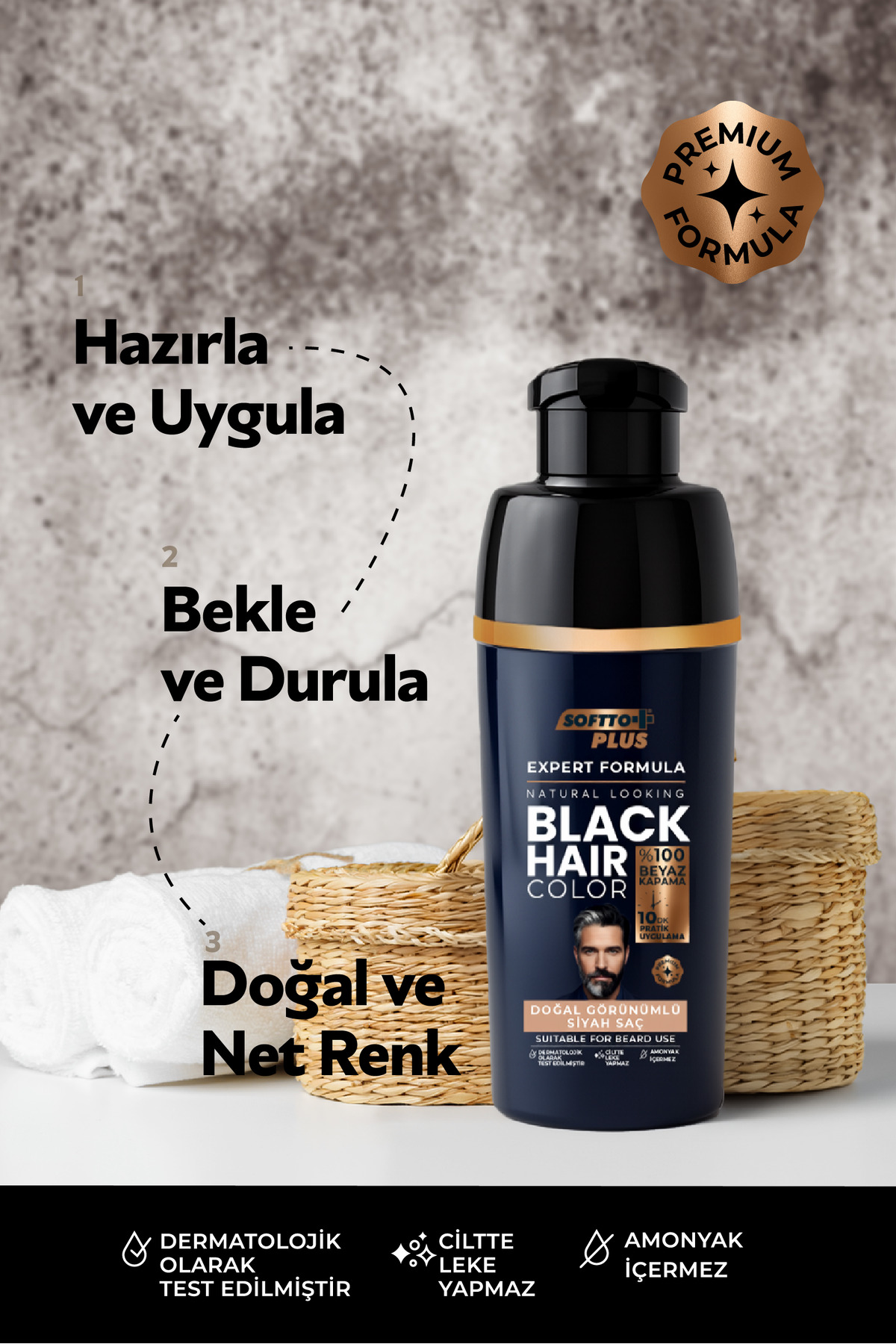 Expert Men Black Hair Color – Siyah 10 dakikada Etkili / Geliştirilmiş Formül / Doğal Görünüm - Ürün görseli