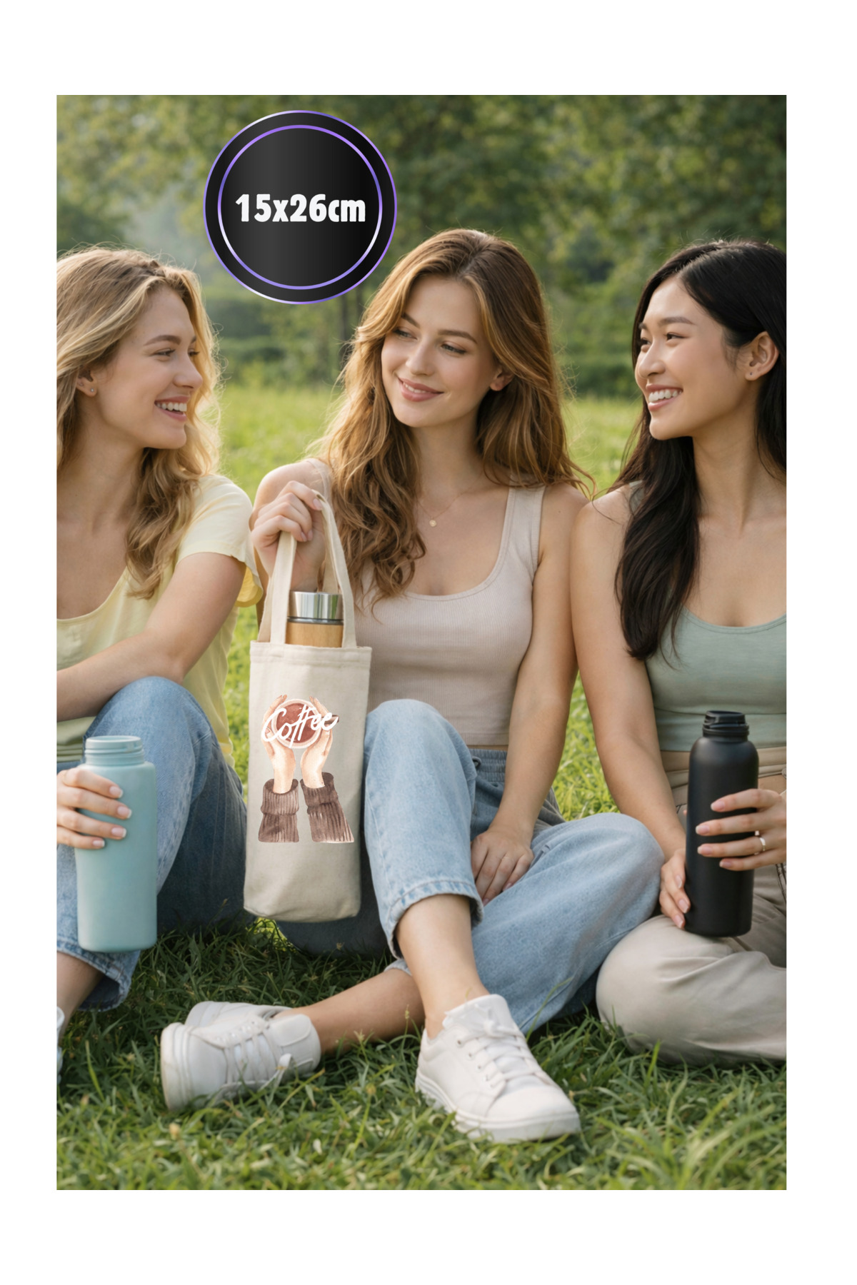 Kanvas Bez Termos Suluk ve Matara Çantası Plaj Piknik Kamp Günlük Kullanım ( Coffee Model )