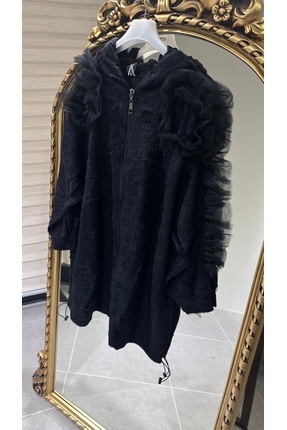 BySerraÖzcan Tasarım Tül Detaylı Angora Hırka