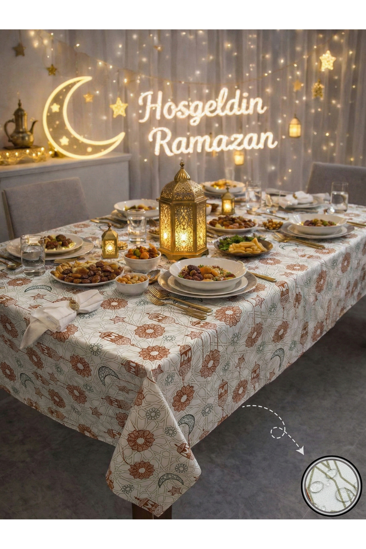 Liquid Proof Ramadan Tablecloth – Tablecloth with Stainproof, Wipeable and Washable Pattern