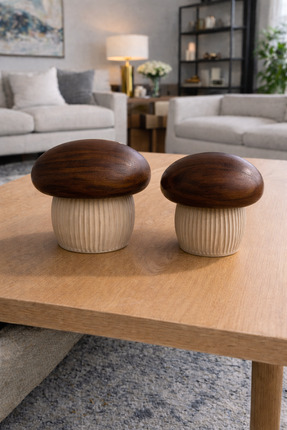 Nar Seramik 2 Li Dekoratif Mantar Ahşap Renk