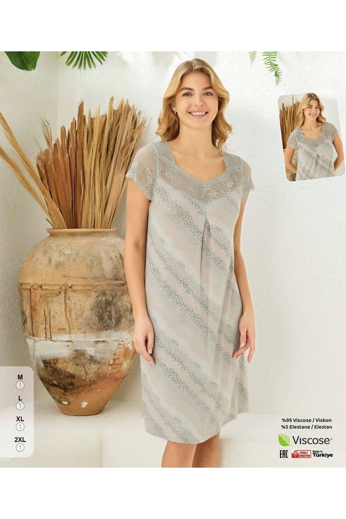 İpek Kadın Kısa Kol Dantel Detaylı Çiçek Desen Mini Boy Gecelik