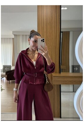 DEMORA Official Kemer Detaylı Fermuarlı Geniş Paça Kadın Takım