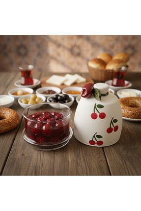 HOBİMİZ İŞİMİZ Dekoratif Cam Kapaklı - Kirazlı/Arılı Reçel/Bal Sunumluk
