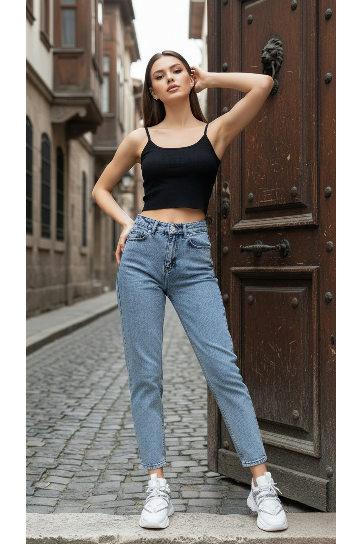 geenz manifacture  Suzi Kar Mavi Likralı Esnek Mom Jean Pantolon - Görsel 2