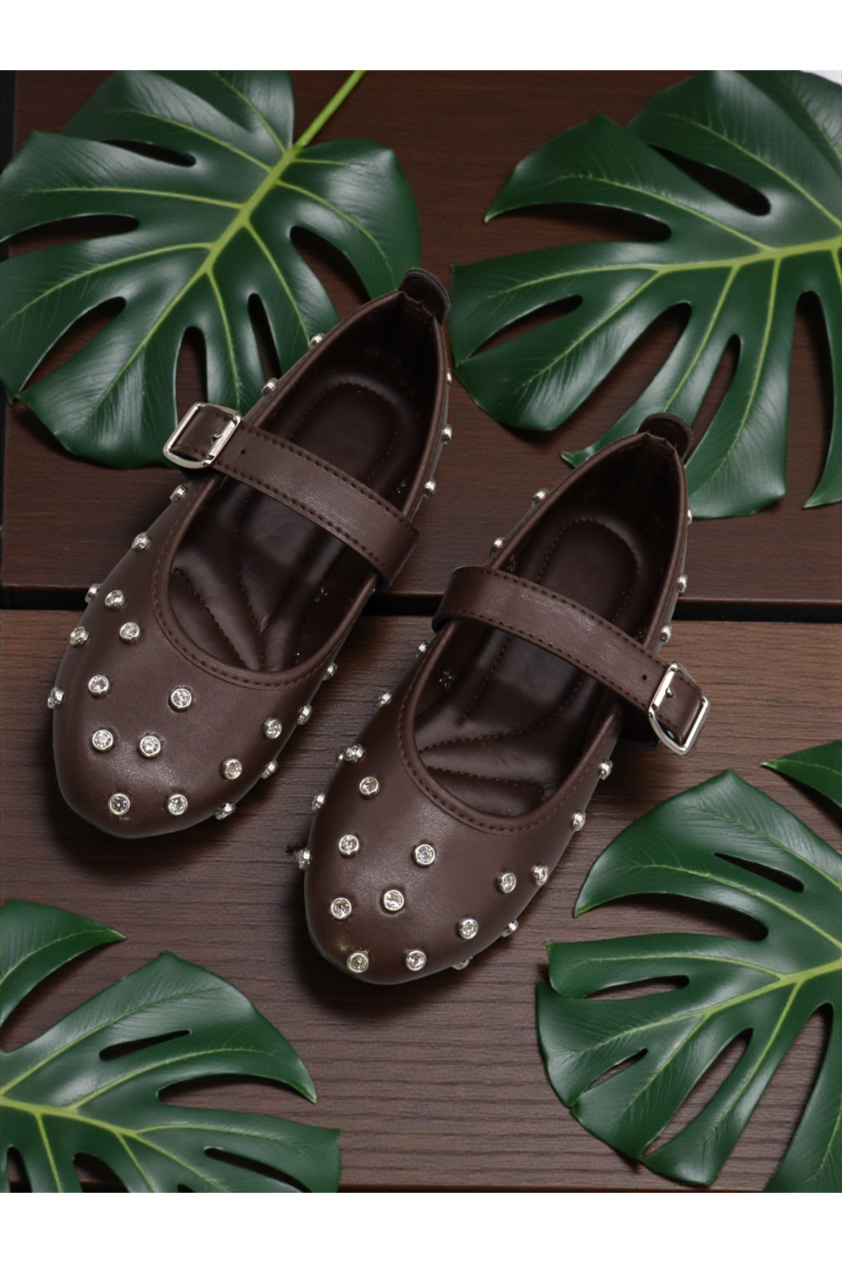 HFKY  Kadın Taş Detaylı Tokalı Rahat Kalıp Babet - Görsel 2