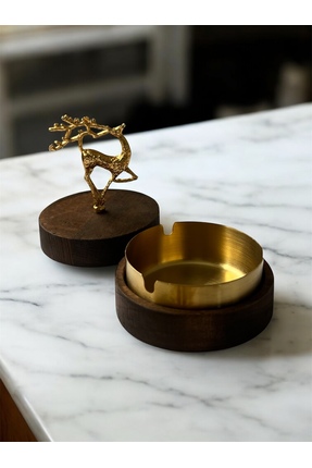 GİSVOL Kül Tablası Ahşap Çiçek Boynuzlu Geyik Metal Dekoratif Kül Tablası Kül...