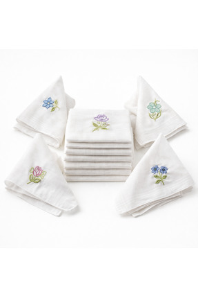ASPA 12 Adet İşlemeli Pamuk Mendil 28x28 cm – Söz Nişan Çeyiz Bohça İçin Hedi...