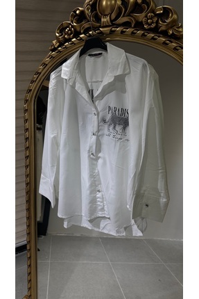 BySerraÖzcan Leopar Desen Taşlı Gömlek