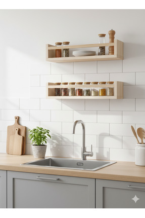 Wonderwoods Çok Amaçlı 2'li Doğal Ahşap Masif Dekoratif Raf