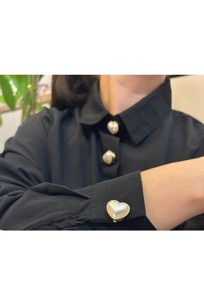MazeAksesuar Kalp İnci Detaylı 2li Düğme Klipsi