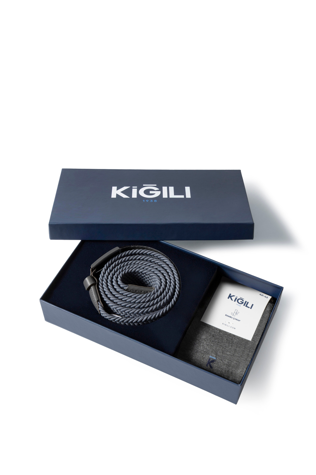 کیگیلی کمربند بافتنی ورزشی کشی لایکرا و بسته دو عددی جوراب بامبو، جعبه هدیه