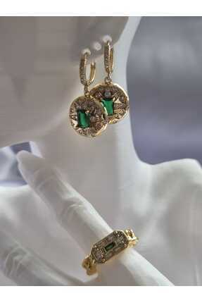 MY ESTA JEWELRY ZÜMRÜT IŞILTILI ZİRKON GOLD KÜPE