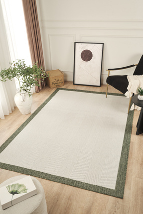 Konfor Halı Sisalux 3090 Krem Yeşil Sisal Dokuma Jüt Kilim Hav Toz Vermez Hal...