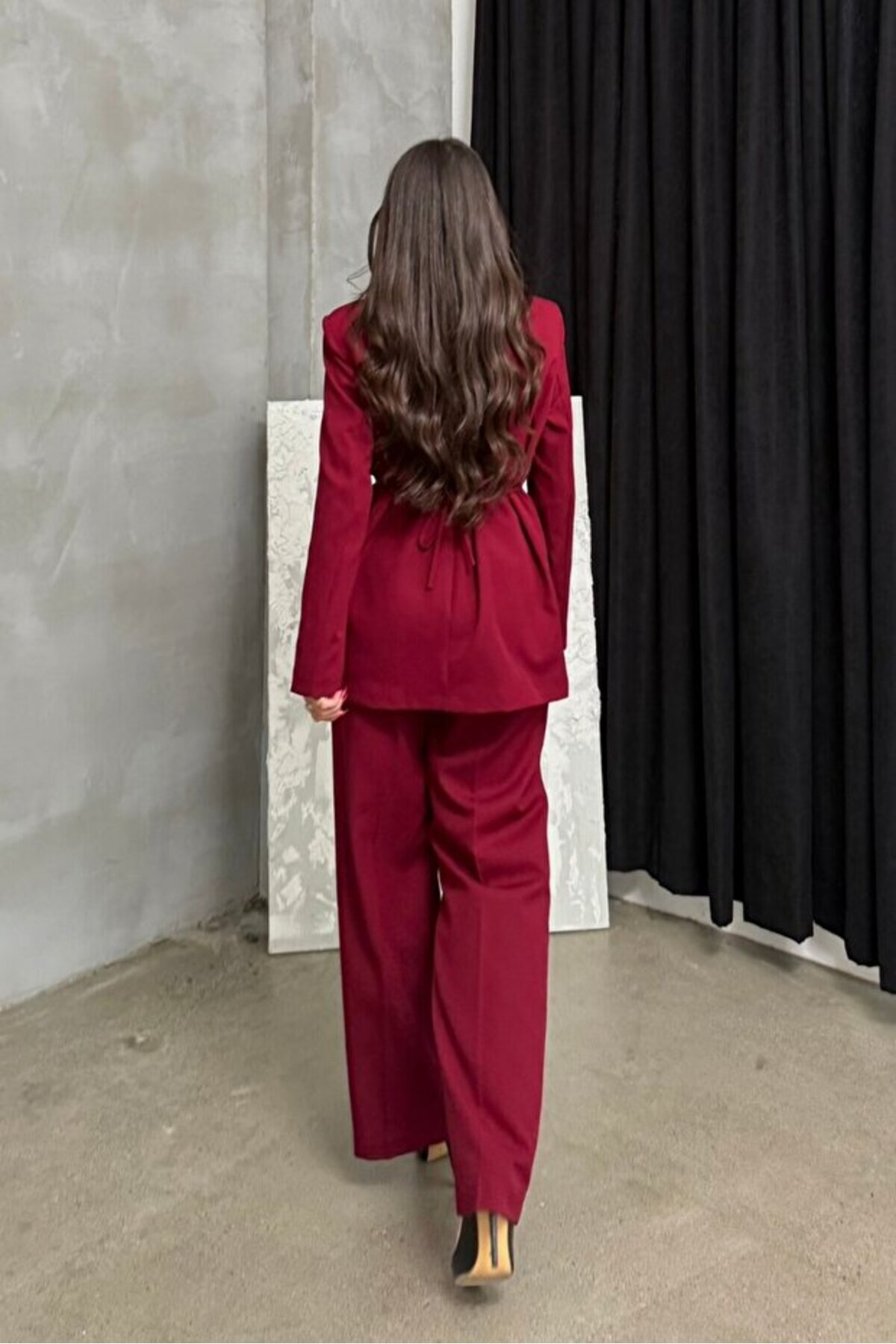 Ensemble veste et pantalon femme avec accessoire rose détail - Görsel 7
