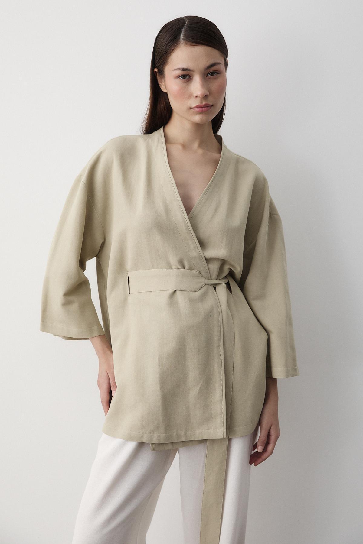 Laluvia Kimono z paskiem w kolorze miętowym - 5383