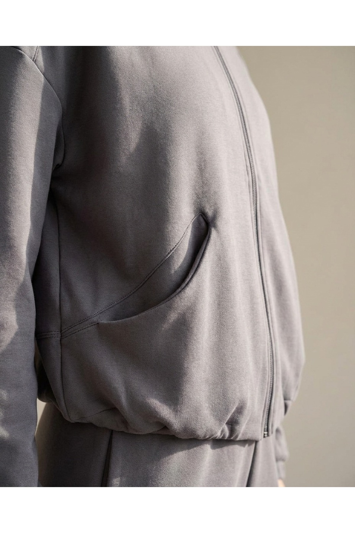 Grenj Fashion Antrasit Yumuşak Dokulu Kumaş Kapüşonlu Örme Spor Ceket görsel 2