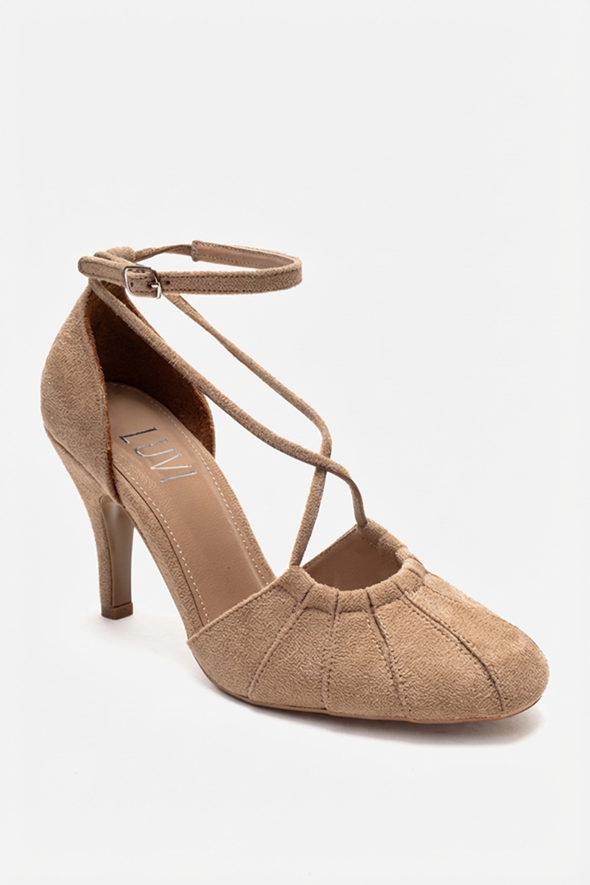 luvishoes  ELIZA Bej Süet Kadın Topuklu Ayakkabı - Görsel 3