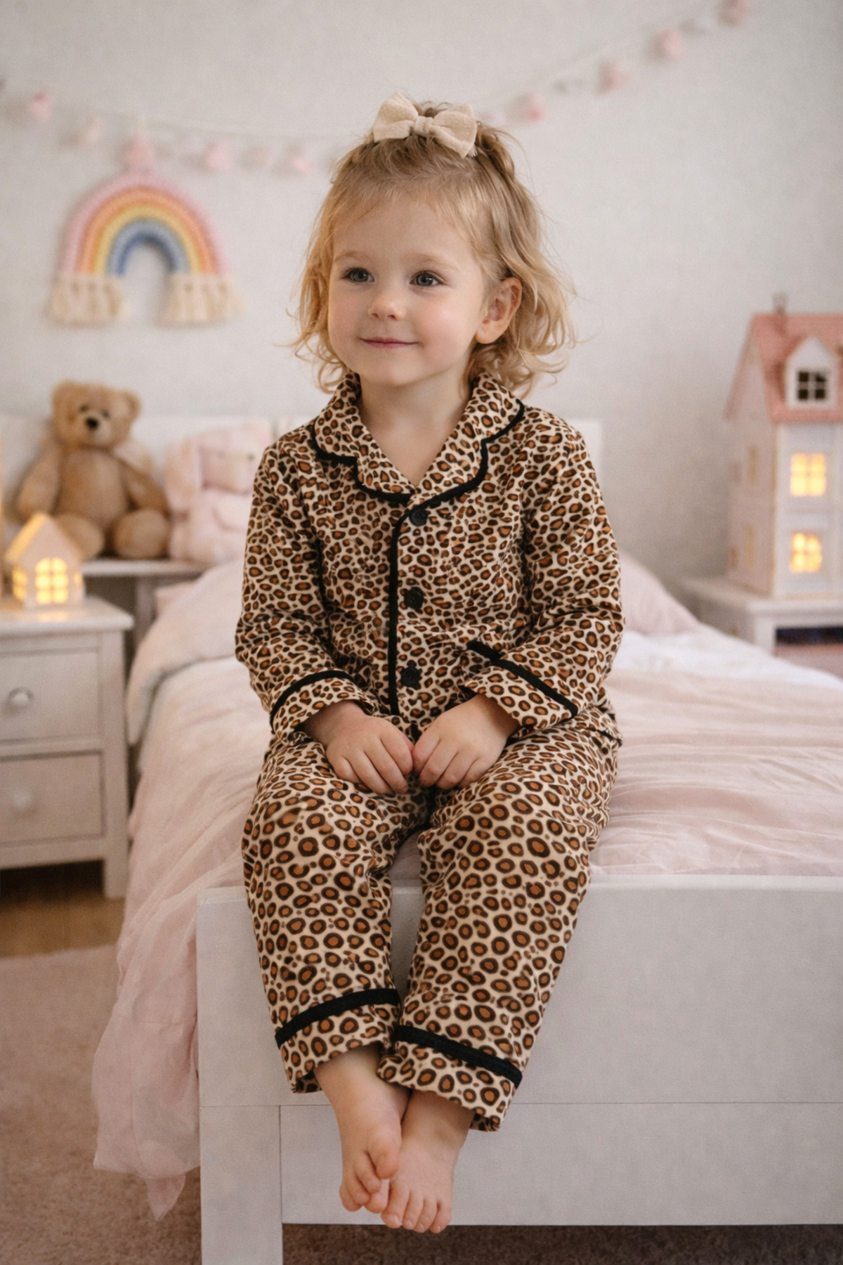 VERONA TARZ Kız Bebek Çocuk Leopar Desenli Pijama Takımı Gömlekli Pamuklu fotoğrafı 2 (önizleme)