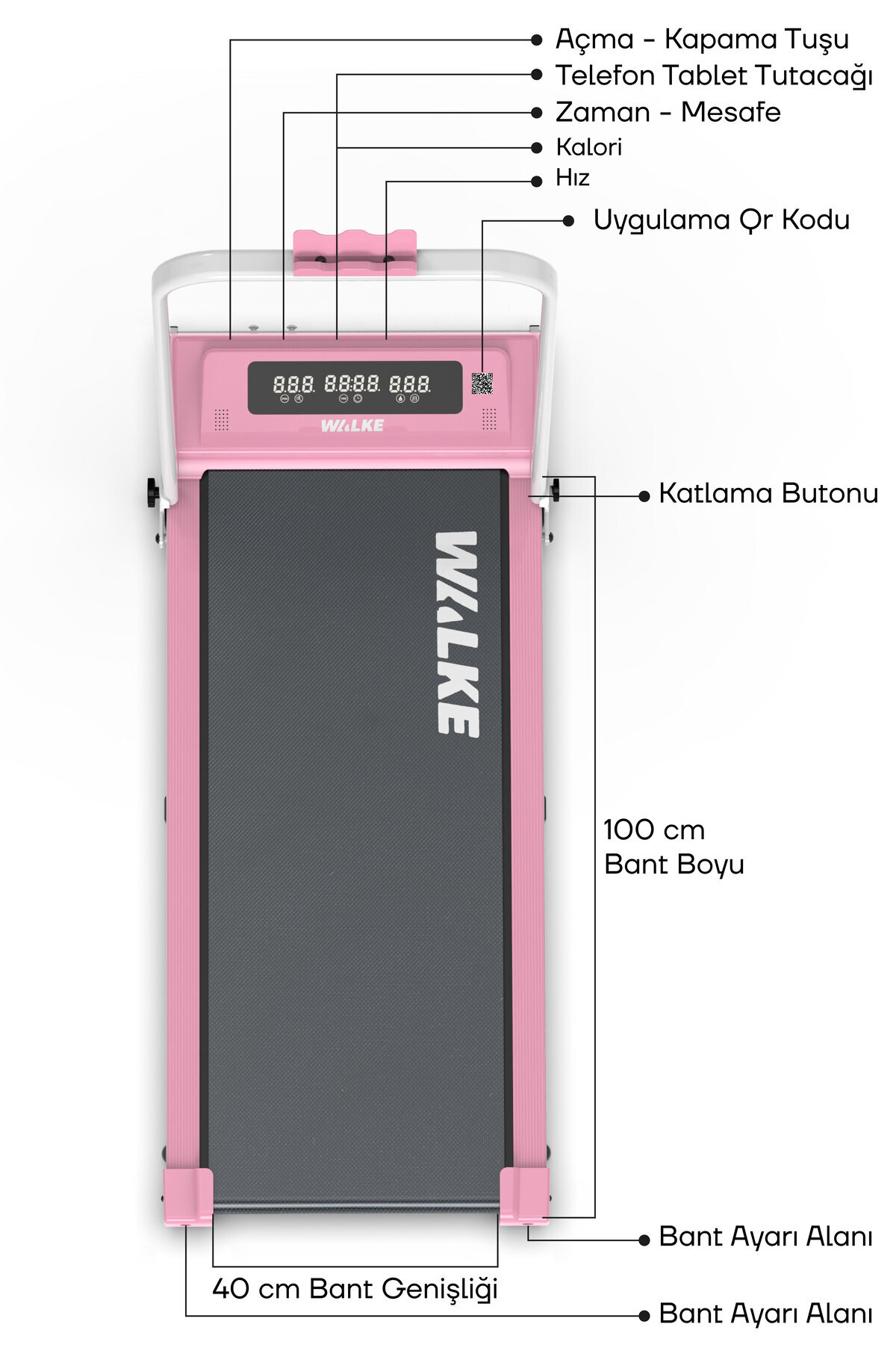 Walke W-fit Pink Bluetoothlu Uygulamalı Uzaktan Kumandalı Koşu Bandı Yürüyüş Bandı ürün görseli