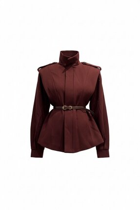 Labien Butik Vatkalı Kemerli Ceket - Bordo