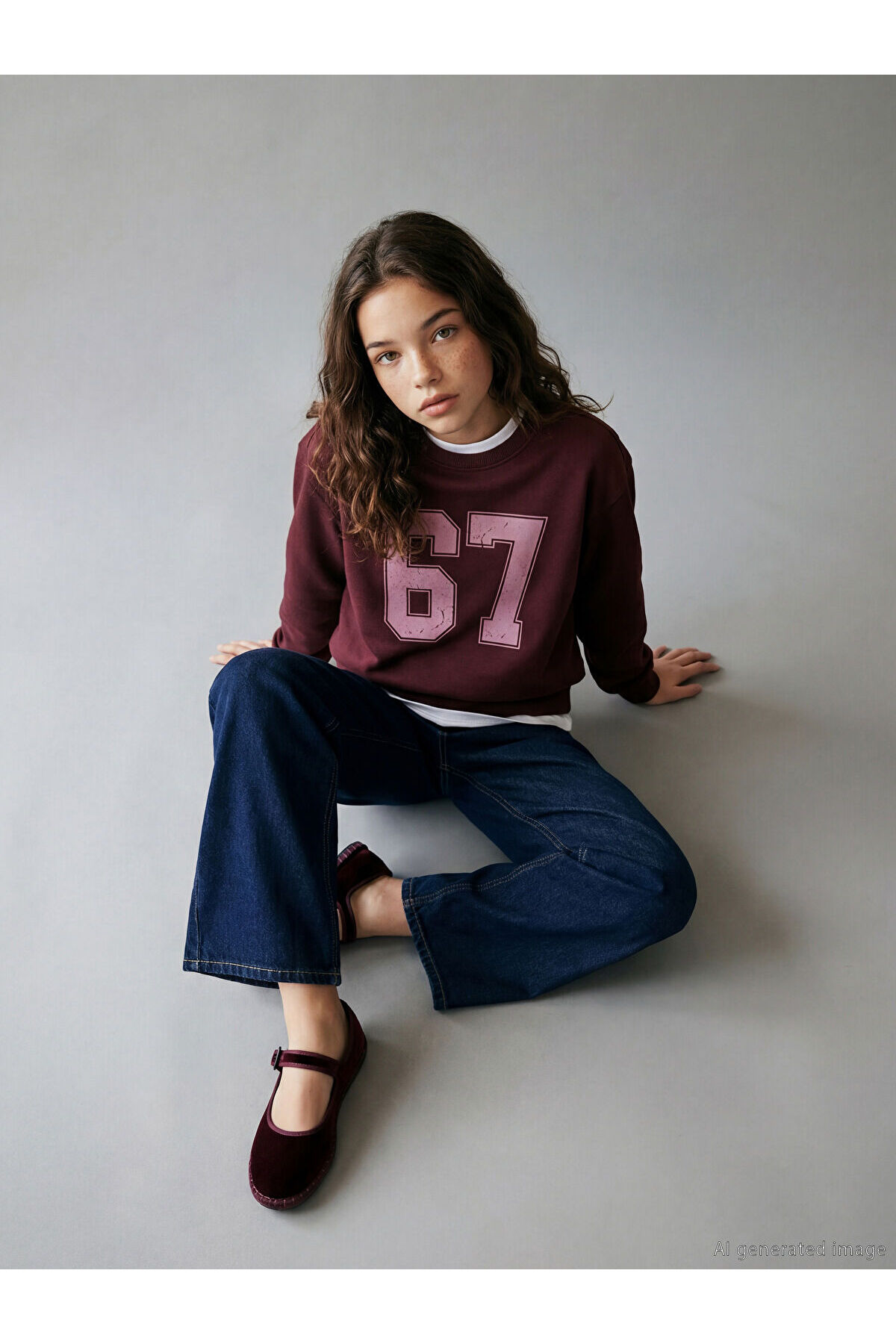 LC Waikiki Timeless Clothing & Zamansız Seçimler Sıfır Roba Yaka Baskılı Kız Çocuk Kalın Sweatshirt fotoğrafı 2 (önizleme)