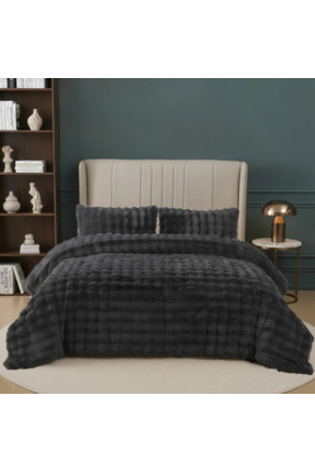 Nevore Home Ultra Soft Peluş Antrasit Çift Kişilik Yatak Örtüsü Seti 220x240 ...