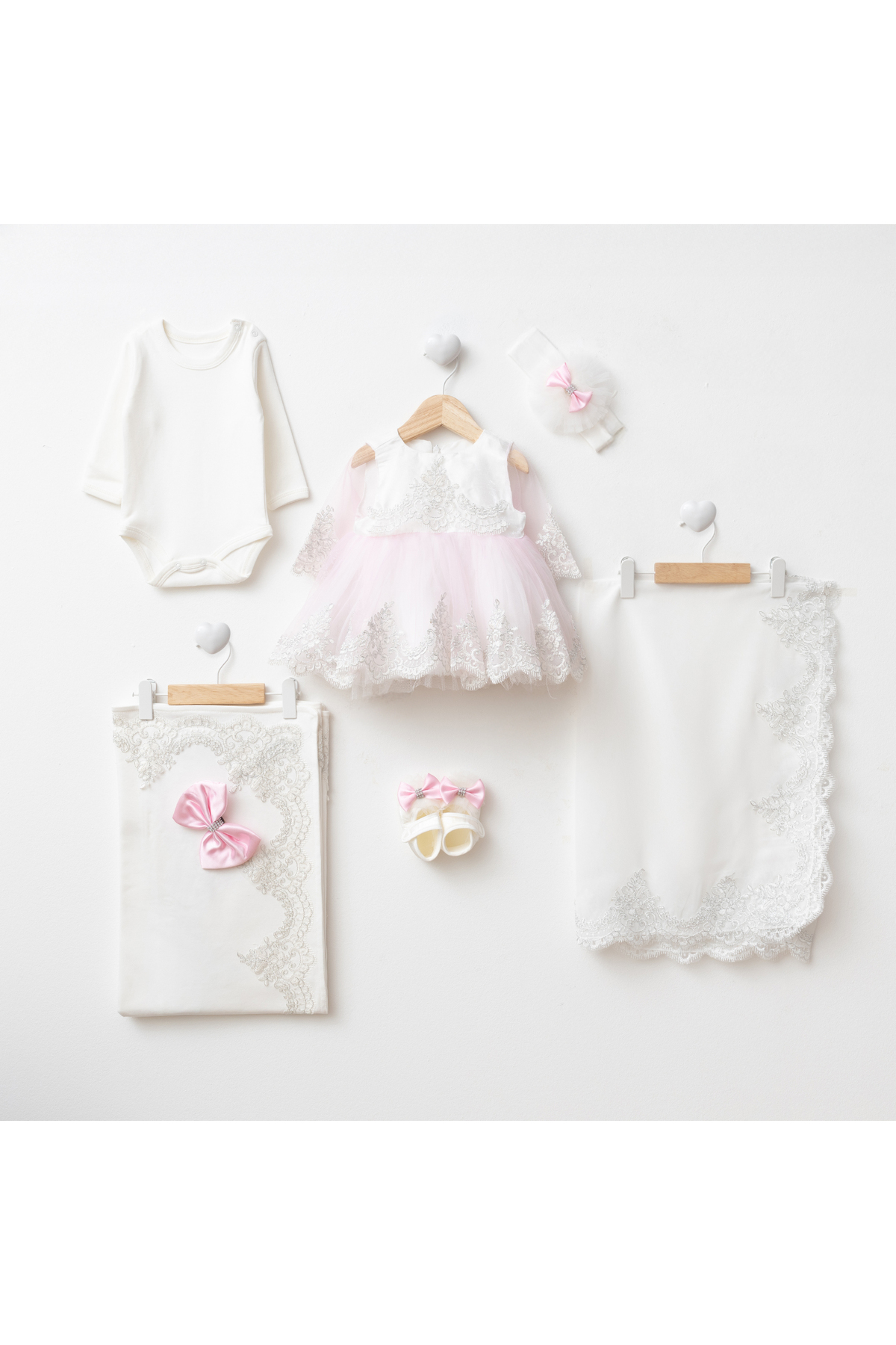 LisaLoom Mevlüt Özel Günler İçin Fransız Dantelli 6 Parça Elbiseli Başörtülü & Battaniyeli-Anne Bebek Takım fotoğrafı 2 (önizleme)