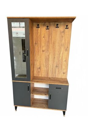 FMR Aynalı Çam Antrasit Vestiyer Portmanto