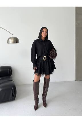 Eztila Kemerli Dantel Detay Elbise