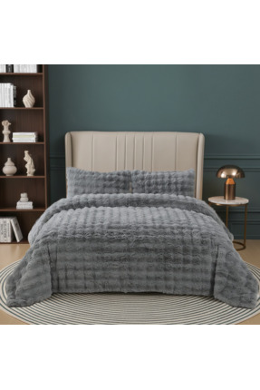 Nevore Home Ultra Soft Peluş Gri Çift Kişilik Yatak Örtüsü Seti 220x240 cm – ...