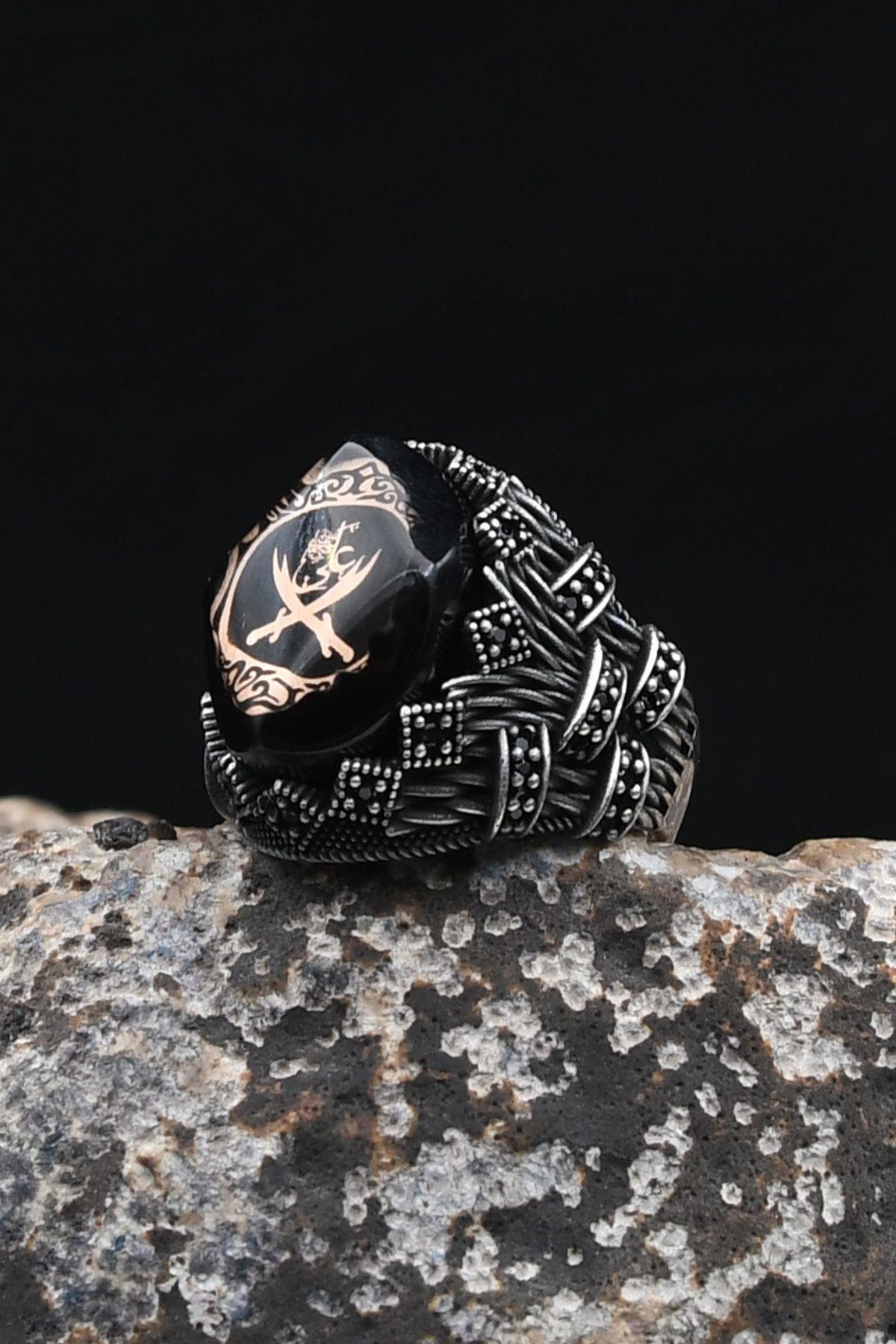 帽子 bibliotherk skirf with hand jewelry Prestige Zülfikar Hz. Ali'nin Kılıcı Sıkma Kehribar Taşlı 925 Ayar