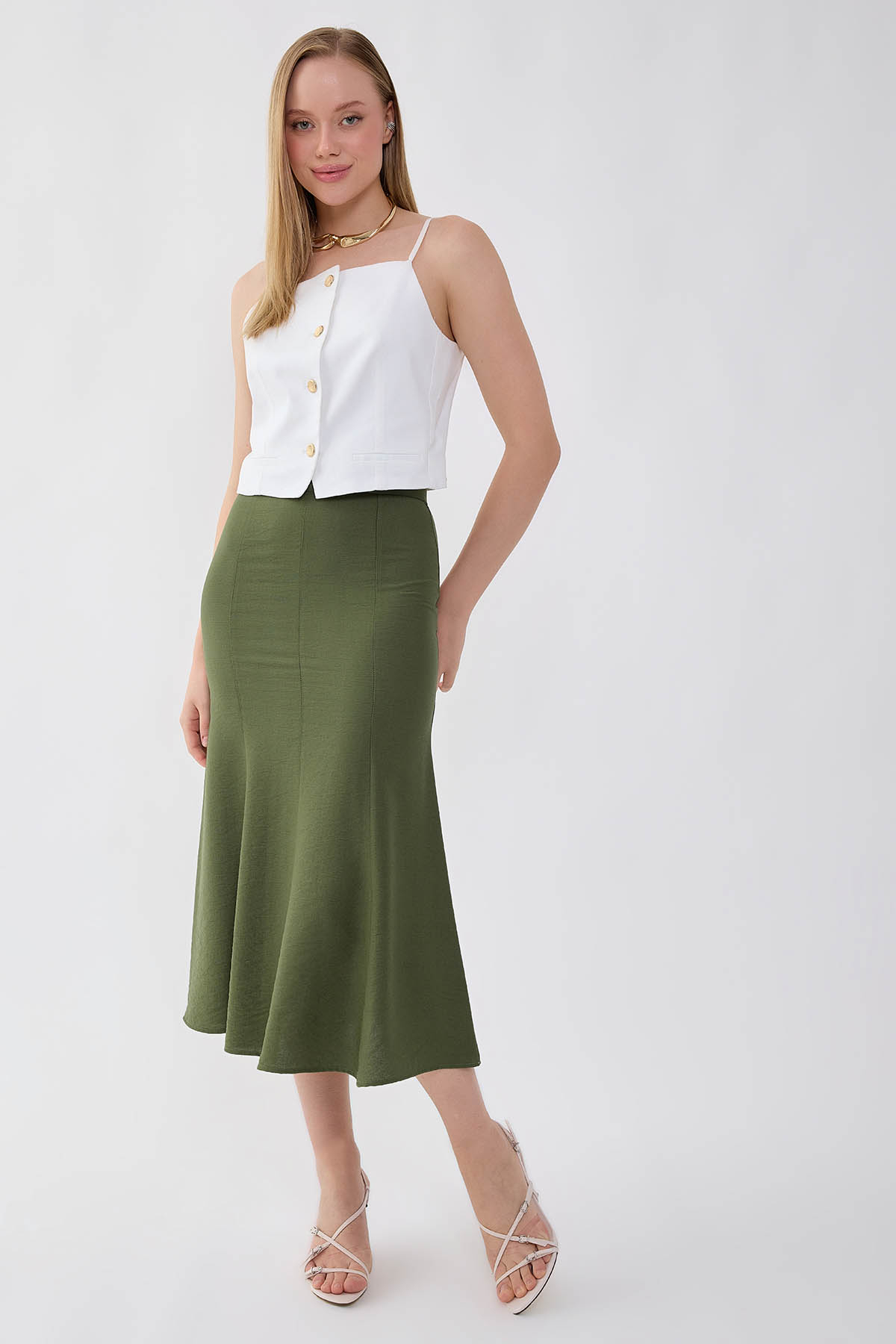 Vitrin  Önü Dikiş Detaylı Midi Boy Etek - Görsel 2