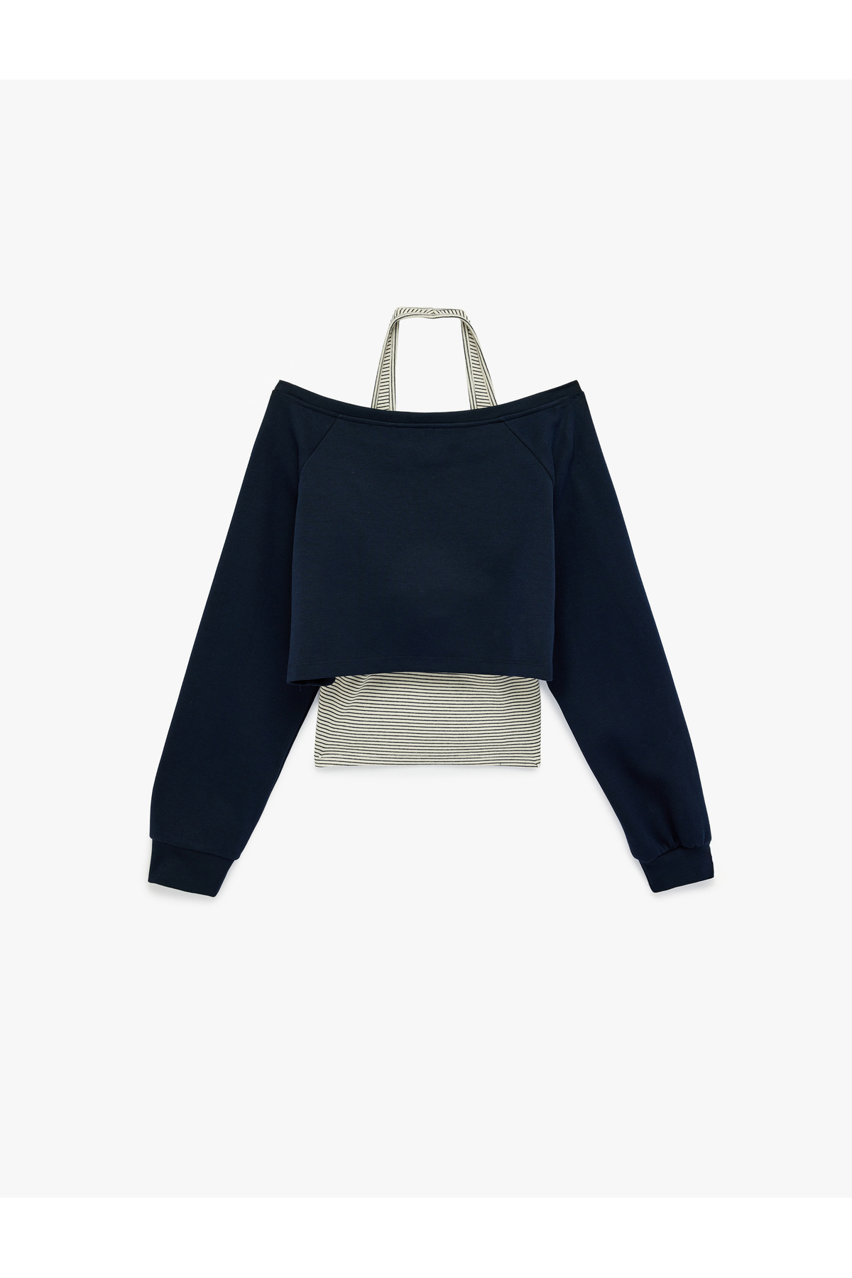 Koton  Rahat Kalıp Uzun Kollu Boyundan Bağlama Detaylı Crop Baskılı Sweatshirt - Görsel 4