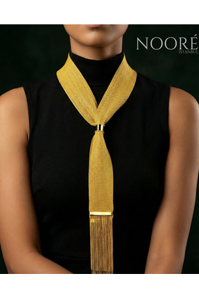 NooreIstanbul 925 Ayar Gümüş 22 Ayar Altın Kaplama Leena Şal Kolye – Örgü Zin...