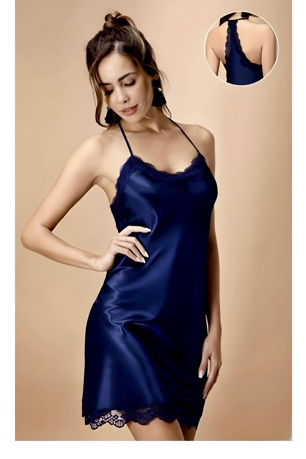 Nurteks 5430 Saten Dantel Detaylı Sırt Dekolteli Şık Gecelik