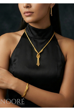 NooreIstanbul 925 Ayar Gümüş 22 Ayar Altın Kaplama Aria Takı Seti – Gümüş Kol...