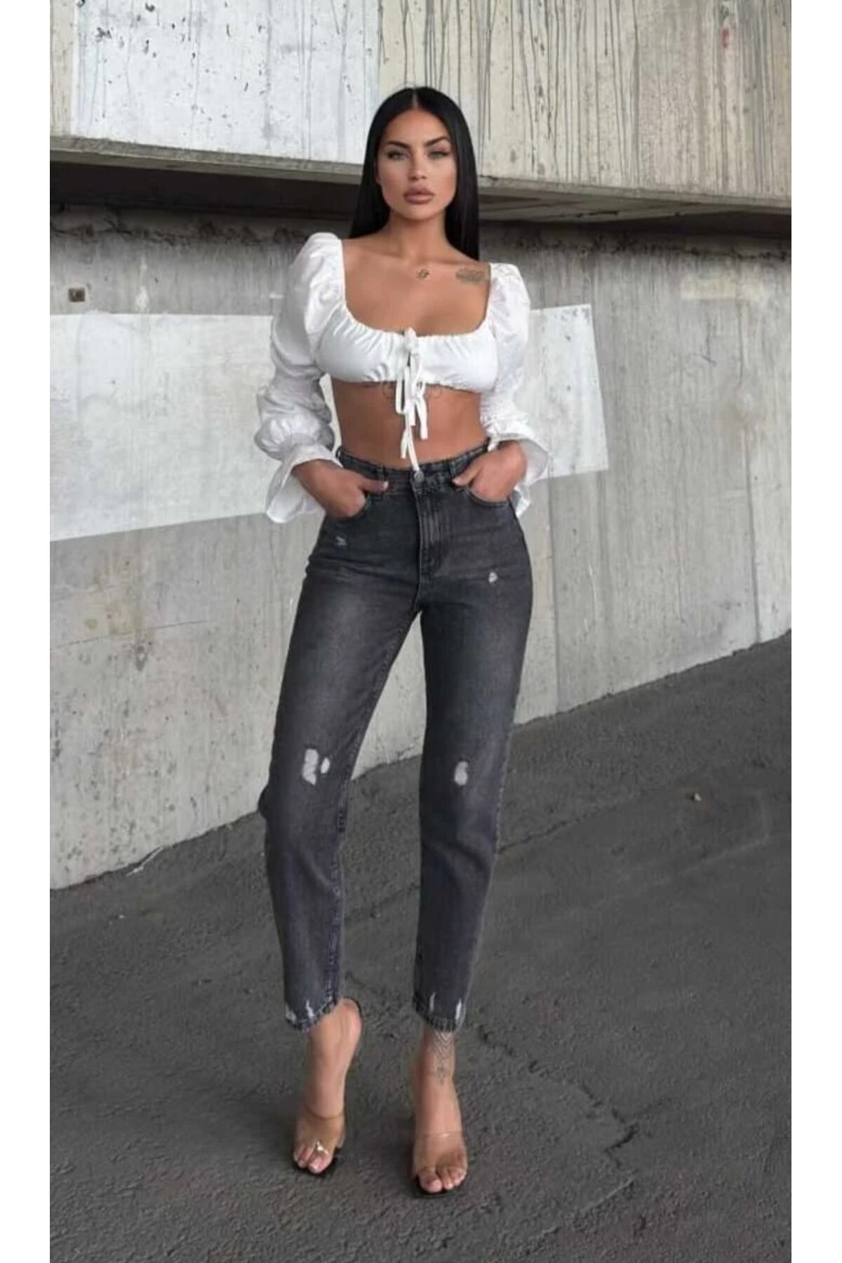 KENE JEANS Ψηλόμεσο, με επεξεργασία καπνίσματος, πλήρους εφαρμογής, λέιζερ, σ...