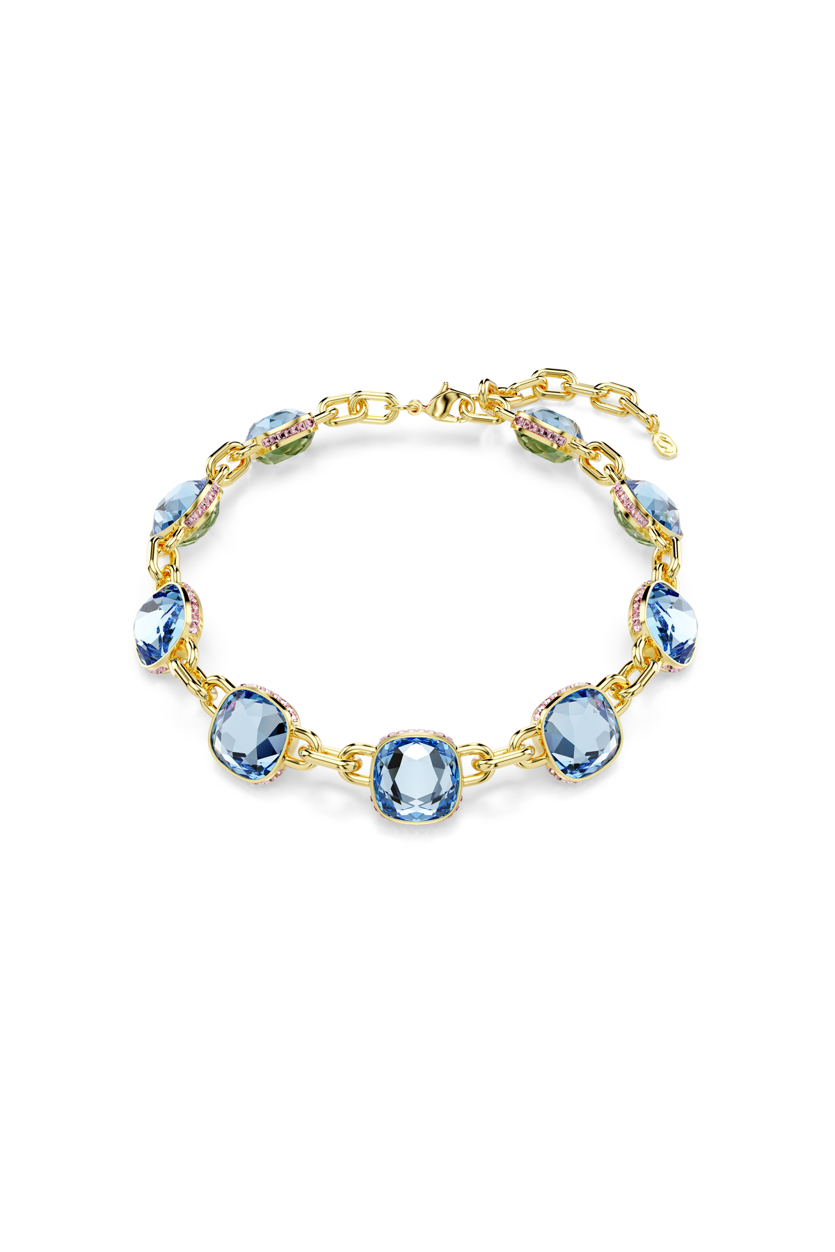 Chroma Tennis necklace, Pillow cut, Multicolor, 18k gold finish