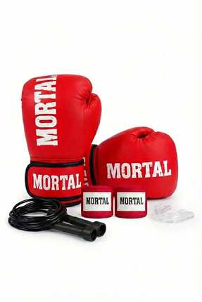 MORTAL SPORT Boks Eldiveni Kırmızı + Boks Bandajı + Dişlik + Atlama Ipi - 4'l...