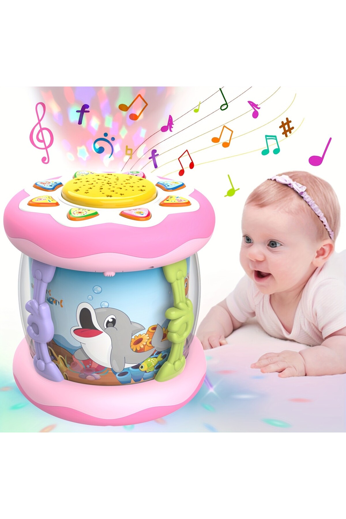 LRS STORE Bebek İçin Işıklı Müzikli Hareketli Akvaryum Projeksiyon Gece Lambası-Dönme Özellikli Uyku Arkadaşı fotoğrafı 6 (önizleme)