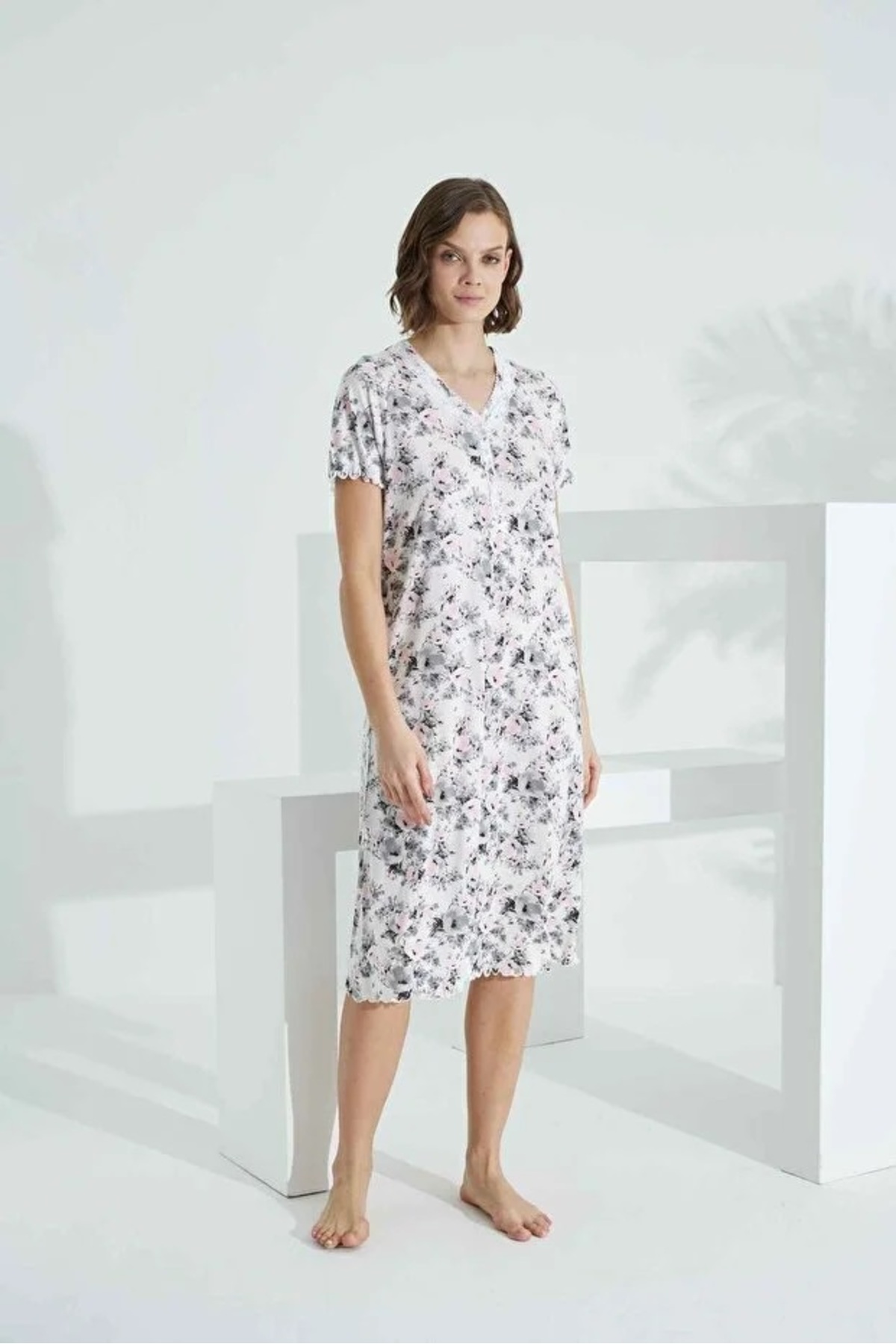 YUYİ ANGELİQUE %70 BAMBU %30 PAMUK BÜYÜK BEDEN KISA KOLLU KADIN GECELİK 22501
